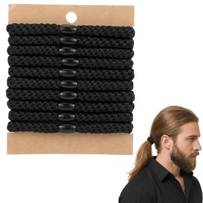 10 PCS Black Mens Hair Ties, Braided Hair Ties for Men No Damage Crease Hairties, Buns Curly Thick Elastic Hairs Tie for Guys Long Hairs, Workout Office Daily Use