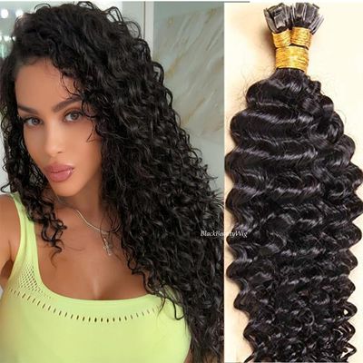 Loose Curly Flat Tip Human Hair Extension Brazilian Remy Hair Pre Bonded Keratin Fusion K Tip Hair Flat Tipped Glue Hairpiede Salon Quality Black Brown Color (#1(Jet Black), 16inch 100Pieces)
