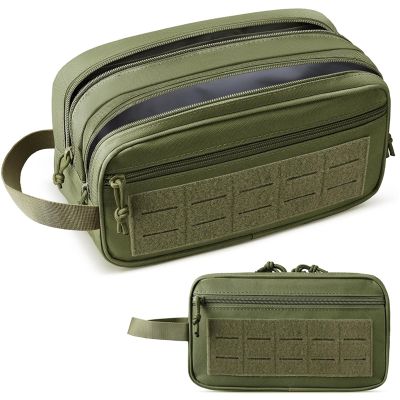 Tactical Toiletry Bag for Men, Waterproof Shower Organizer with Wet Dry Compartments, MOLLE Travel Hygiene Pouch(Green)
