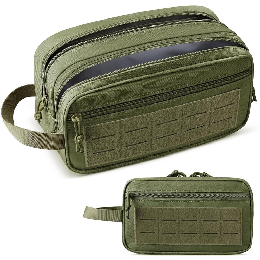 Tactical Toiletry Bag for Men, Waterproof Shower Organizer with Wet Dry Compartments, MOLLE Travel Hygiene Pouch(Green)
