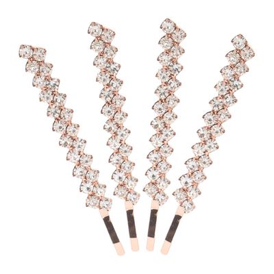 TEHAUX Rhinestone Hairpins Fashion Bobby Hair Pins for Women 2 Pairs Metal Hair Clips Decorative Hairpins for Weddings Parties Engagements Daily Wear Rose Gold