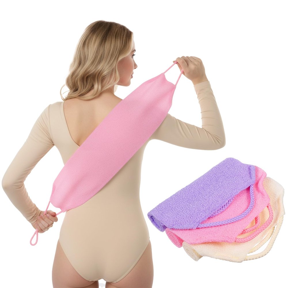 3 Pcs Exfoliating Back Scrubber for Shower, Double-Sided Shower Towel with Handles Extended Length Stretchable Exfoliating Body Scrub Washcloth for Women Men