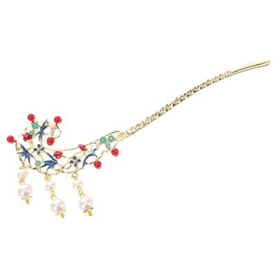Zerodeko Vintage Chinese Tassel Hair Sticks with Pearls Decorative Hanfu Hair Pins for Women for Buns for Wedding and Formal Wear