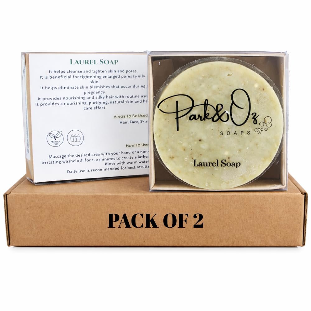 PARK & OZ Natural Laurel Soap Antioxidant Skin Cleanser & Pore Tightening Bar Leaves Hair Silky Soft & Nourished Deep Cleanse, Hydrates & Revitalizes with All-Natural Laurel Oil (Laurel 2)