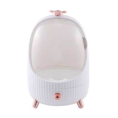 Cabilock Egg-shaped Makeup Organizer Large Capacity Cosmetic Storage Box with LED Light White Desktop Cosmetic Case for Skincare and Lipstick Vanity