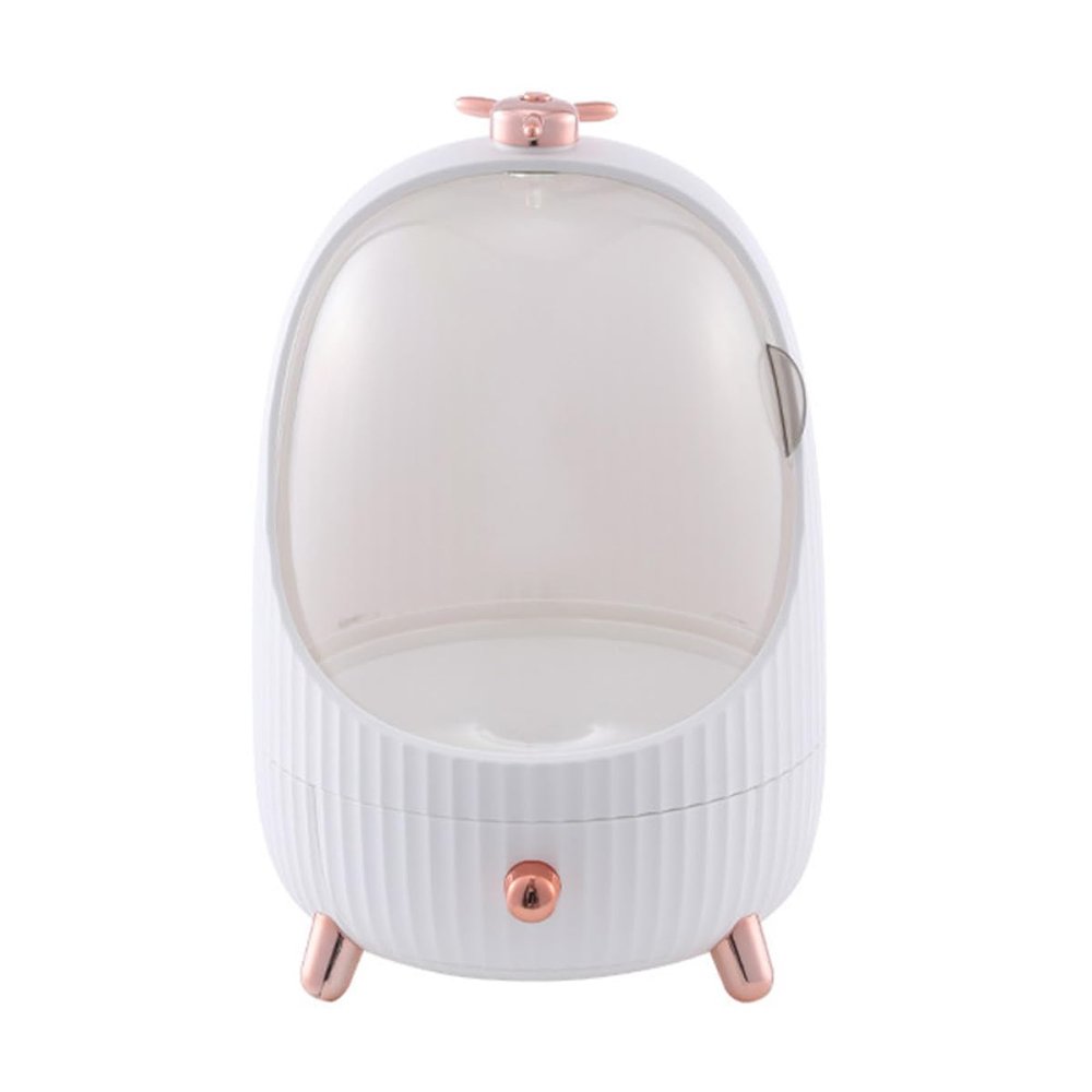 Cabilock Egg-shaped Makeup Organizer Large Capacity Cosmetic Storage Box with LED Light White Desktop Cosmetic Case for Skincare and Lipstick Vanity