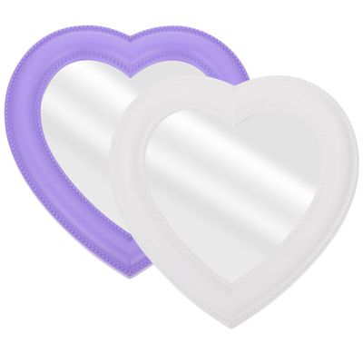 Healeved 2pcs Heart Desktop Makeup Mirrors Small Heart-Shaped Cosmetic Mirror for Tabletop Vanity in White and Purple for Home and Travel Use