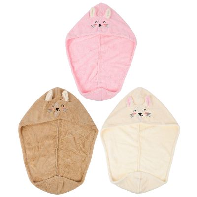 GANAZONO 3pcs Coral Fleece Hair Drying Caps Fast Drying Hair Towels for Women Shower Use with Embroidered Cat Design in Pink Beige Coffee