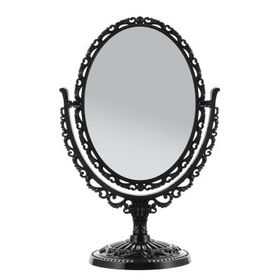 HEALLILY Vintage Double-Sided Oval Makeup Mirror Large Swivel Desktop Cosmetic Mirror Black Retro Dresser for Dressing Table and Vanity Use