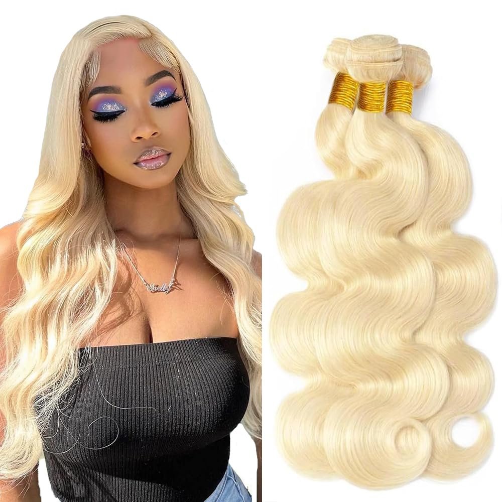 300g Blonde Bundles Human Hair 613 Body Wave Bundle 14 16 18 Inch 8A Brazilian Virgin Mixed Length 3 Bundles Blonde Body Wave Soft Hair Extensions