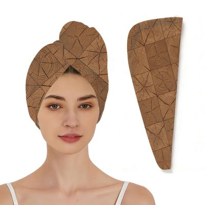 Chintiz Microfiber Hair Towel Wrap for Women - Wood Grain Super Absorbent Fast Drying Anti-Frizz Head Hair Towels - Elastic Loop Design Soft Turbans for Wet Long, Thick, Curly Hair