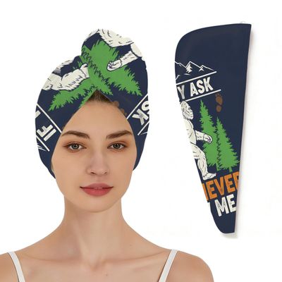 Chintiz Microfiber Hair Towel Wrap for Women - Bigfoot Mountain Sasquatch Super Absorbent Fast Drying Anti-Frizz Head Hair Towels - Elastic Loop Design Soft Turbans for Wet Long, Thick, Curly Hair