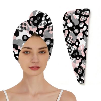 Chintiz Microfiber Hair Towel Wrap for Women - Camo Super Absorbent Fast Drying Anti-Frizz Head Hair Towels, Elastic Loop Design Soft Turbans for Wet Long, Thick, Curly Hair