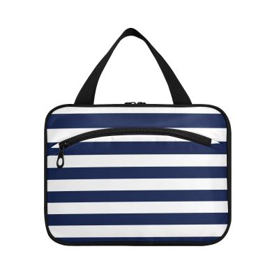 Blue and White Horizontal Stripes Hanging kit for Travel with Hook Designer Essentials Skin Care Bag for Travel Accessories Women Trip bolso para maquillaje de Mujer, Blue and White Horizontal Stripes
