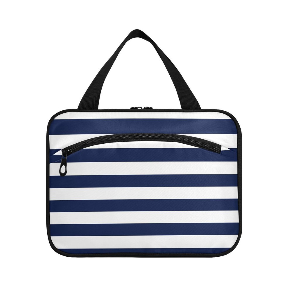 Blue and White Horizontal Stripes Hanging kit for Travel with Hook Designer Essentials Skin Care Bag for Travel Accessories Women Trip bolso para maquillaje de Mujer, Blue and White Horizontal Stripes