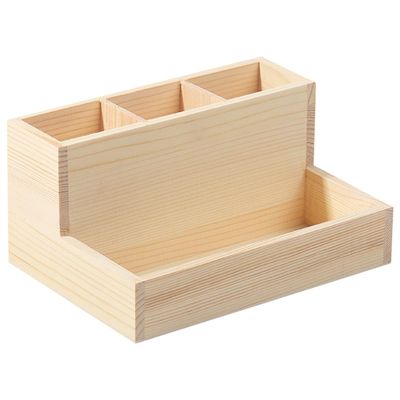 HINTRMENT Wooden Makeup Brush Holder and Jewelry Organizer Desktop Storage Box with Compartments Retro Style Cosmetic Display Case for Home Vanity