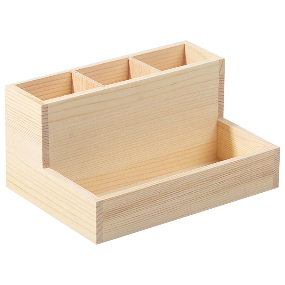 HINTRMENT Wooden Makeup Brush Holder and Jewelry Organizer Desktop Storage Box with Compartments Retro Style Cosmetic Display Case for Home Vanity