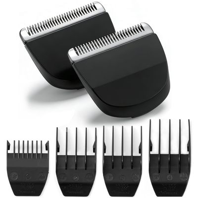 2 Pack Professional Peanut Replacement Blades with 4 Professional Clipper Guards, Precision Ground for Smooth Cutting, Snap-On Design, Compatible with Wahl Peanut Clipper/Trimmer #2068-300, Black