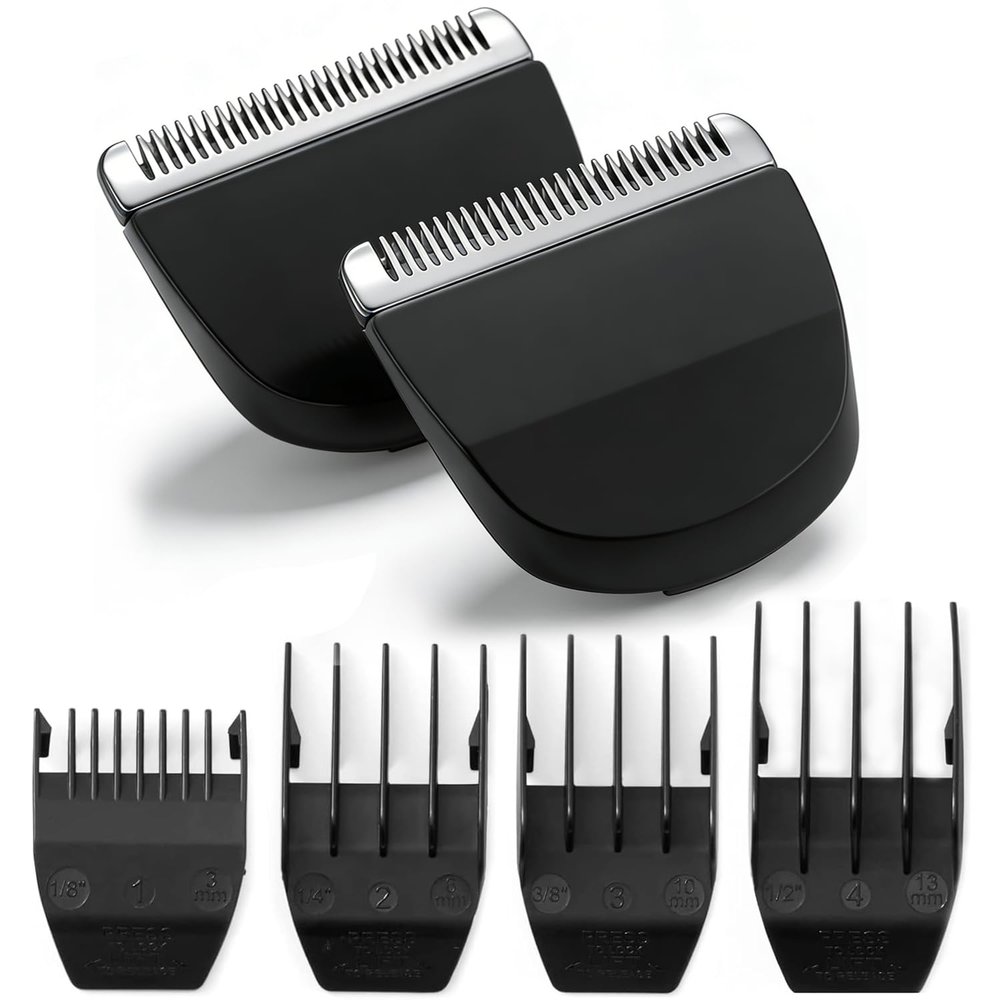 2 Pack Professional Peanut Replacement Blades with 4 Professional Clipper Guards, Precision Ground for Smooth Cutting, Snap-On Design, Compatible with Wahl Peanut Clipper/Trimmer #2068-300, Black