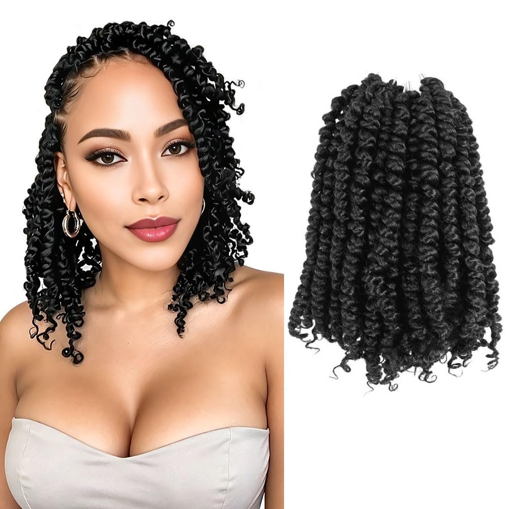 passion twist hair 10 Inch, Pre Twisted Short Crochet Braids, 8 Packs, 1B