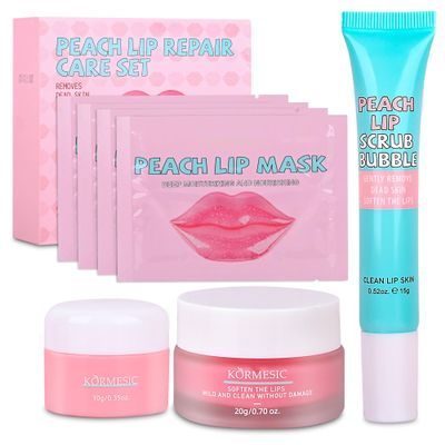 Lip Scrub and Lip Mask Set Lip Care Gift Set with Hydrating Lip Balm, Lip Scrub, Scrub Bubble and Overnight Lip Mask, Lip Moisturizer Gift Set for Teens