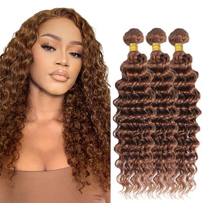 30 32 34 Inch Brown Deep Wave Bundles Color 30 Deep Wave Bundles Unprocessed Virgin 3 Bundles Brown Deep Curly Bundle Human Hair Extensions 50 Gram Per Bundle