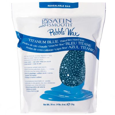 Satin Smooth Titanium Blue Thin-Film Pebble Wax Stripless Hard Wax Beads for Face & Body, Hair Removal for Sensitive Skin, Brazilian Bikini Waxing, 70 oz
