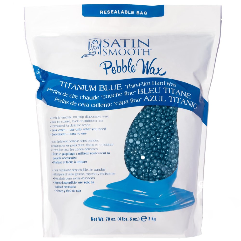 Satin Smooth Titanium Blue Thin-Film Pebble Wax Stripless Hard Wax Beads for Face & Body, Hair Removal for Sensitive Skin, Brazilian Bikini Waxing, 70 oz