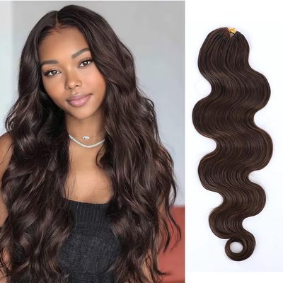 Body Wave Crochet Human Hair #4 Medium Brown Pre-looped Non-Shedding Virgin Hair Crochet Braids Knotless Feather Hair Extensions for Black Women 14 Inch 120g