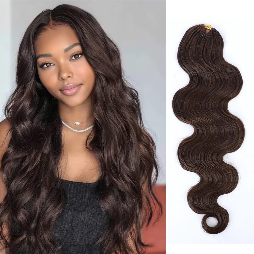 Body Wave Crochet Human Hair #4 Medium Brown Pre-looped Non-Shedding Virgin Hair Crochet Braids Knotless Feather Hair Extensions for Black Women 14 Inch 120g