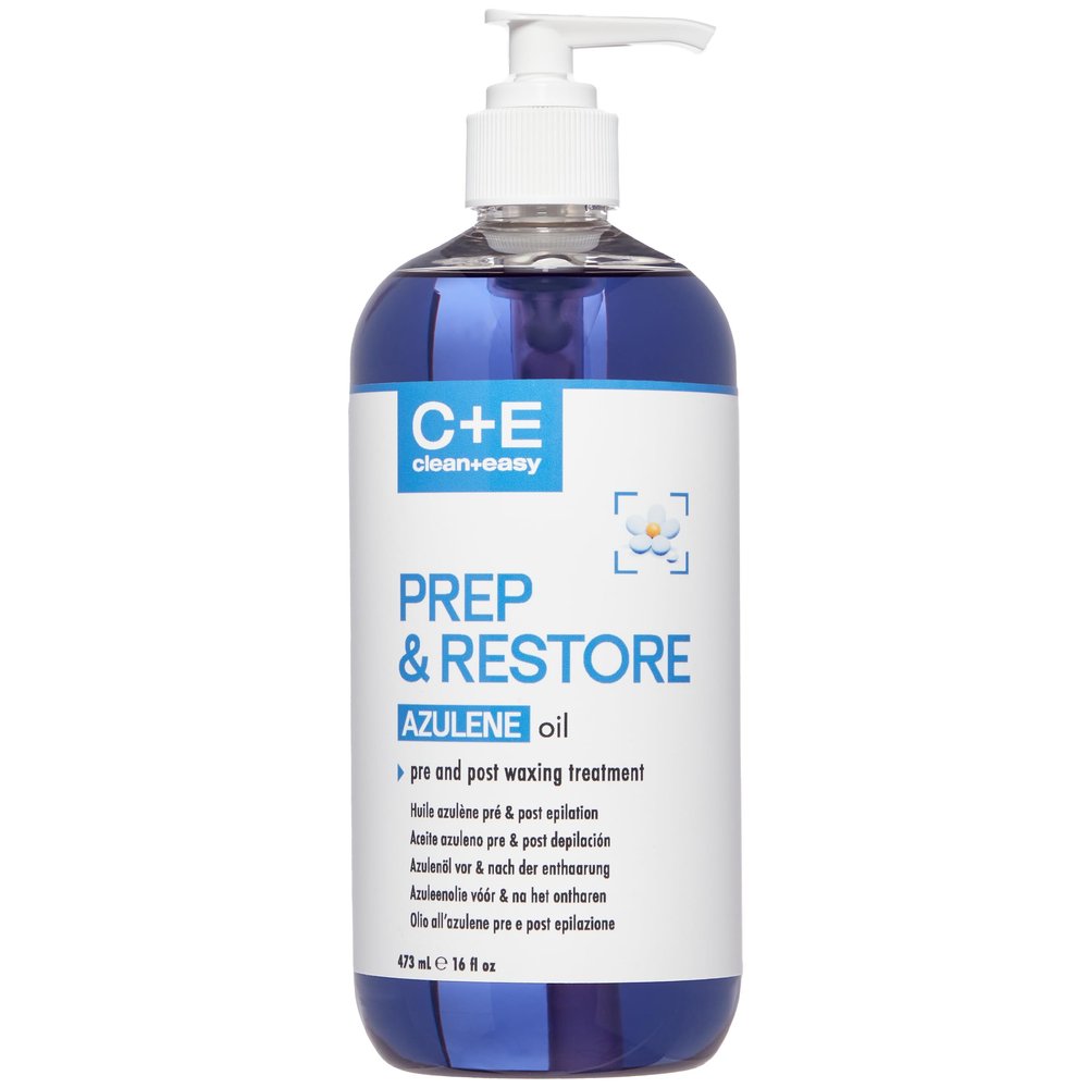 Clean + Easy Prep & Restore Azulene Oil Pre & Post Wax Oil, Soothing Skin Protectant, Waxing Prep & After Wax Care, 16 oz