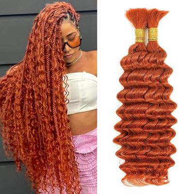 Orange Braiding Hair 2 Bundles 100g 28 Inch Deep Wave Bulk Human Hair Braiding Wet and Wavy Human Braiding Hair for Boho Braids 350 Curly Human Hair Extensions