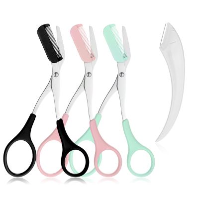 3PCS Eyebrow Scissors with Comb, Stainless Steel Professional Eyebrows Trimmer, Hair Removal Eyebrow Scissors, Eye Brow Shaping Tool for Men and Women