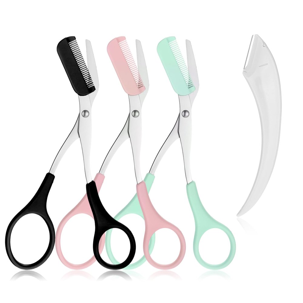 3PCS Eyebrow Scissors with Comb, Stainless Steel Professional Eyebrows Trimmer, Hair Removal Eyebrow Scissors, Eye Brow Shaping Tool for Men and Women
