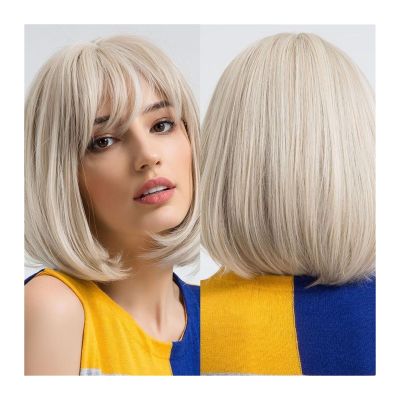 mP3kF7wS Women Wig Platinum Wigs For White Women Short Bob With Bangs Natural Looking Synthetic Hair