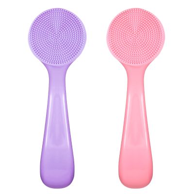 2 Pcs Face Scrubber Silicone Manual Facial Cleansing Brush Soft Facial Brushes Waterproof Exfoliating Brush Skin Friendly Face Cleaner Brushes for Blackheads Makeup Residues Removal (Pink + Purple)