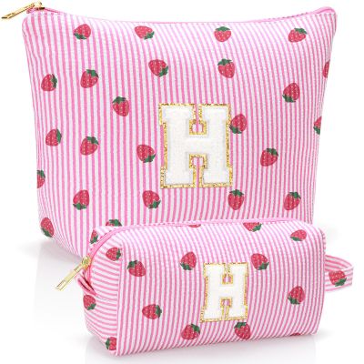 Personalized Initial Makeup Bag Pouch,Cute Strawberry Makeup Organizer bag