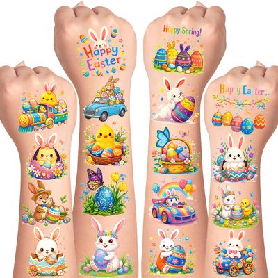 Easter Tattoos for Kids 60 Pcs Easter Basket Stuffers for Children and Toddlers, Easter Temporary Tattoos for Kids, Easter Egg Fillers for Kids, Easter Party Favors for Kids, Easter Gifts for Kids