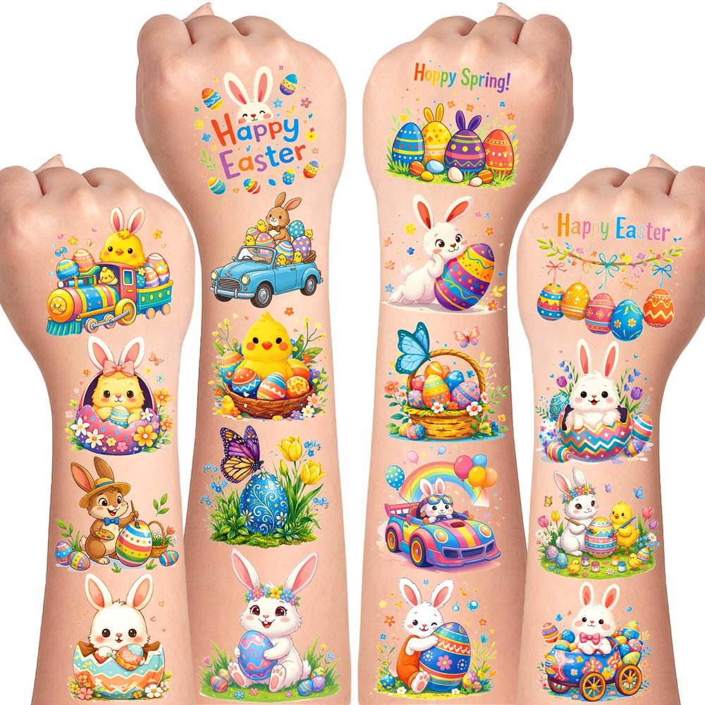 Easter Tattoos for Kids 60 Pcs Easter Basket Stuffers for Children and Toddlers, Easter Temporary Tattoos for Kids, Easter Egg Fillers for Kids, Easter Party Favors for Kids, Easter Gifts for Kids