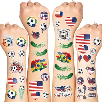 115PCS World Cup 2026 Temporary Tattoos - Soccer & 4th of July Themes, Waterproof Sweatproof Fake Tattoo Stickers for Sports Events, USA Patriotic Celebrations