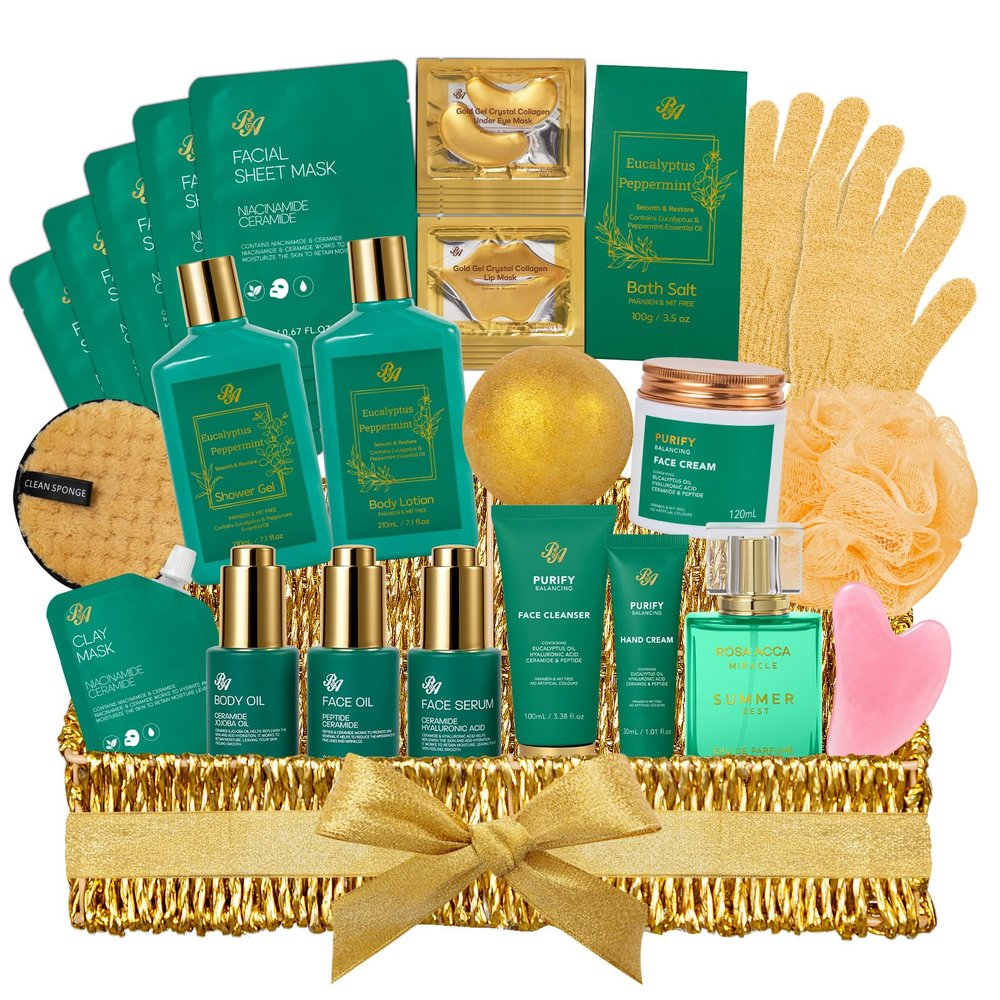 Gifts for Women & Men, Eucalyptus 32 Pcs Bath & Body Gift Basket for Women