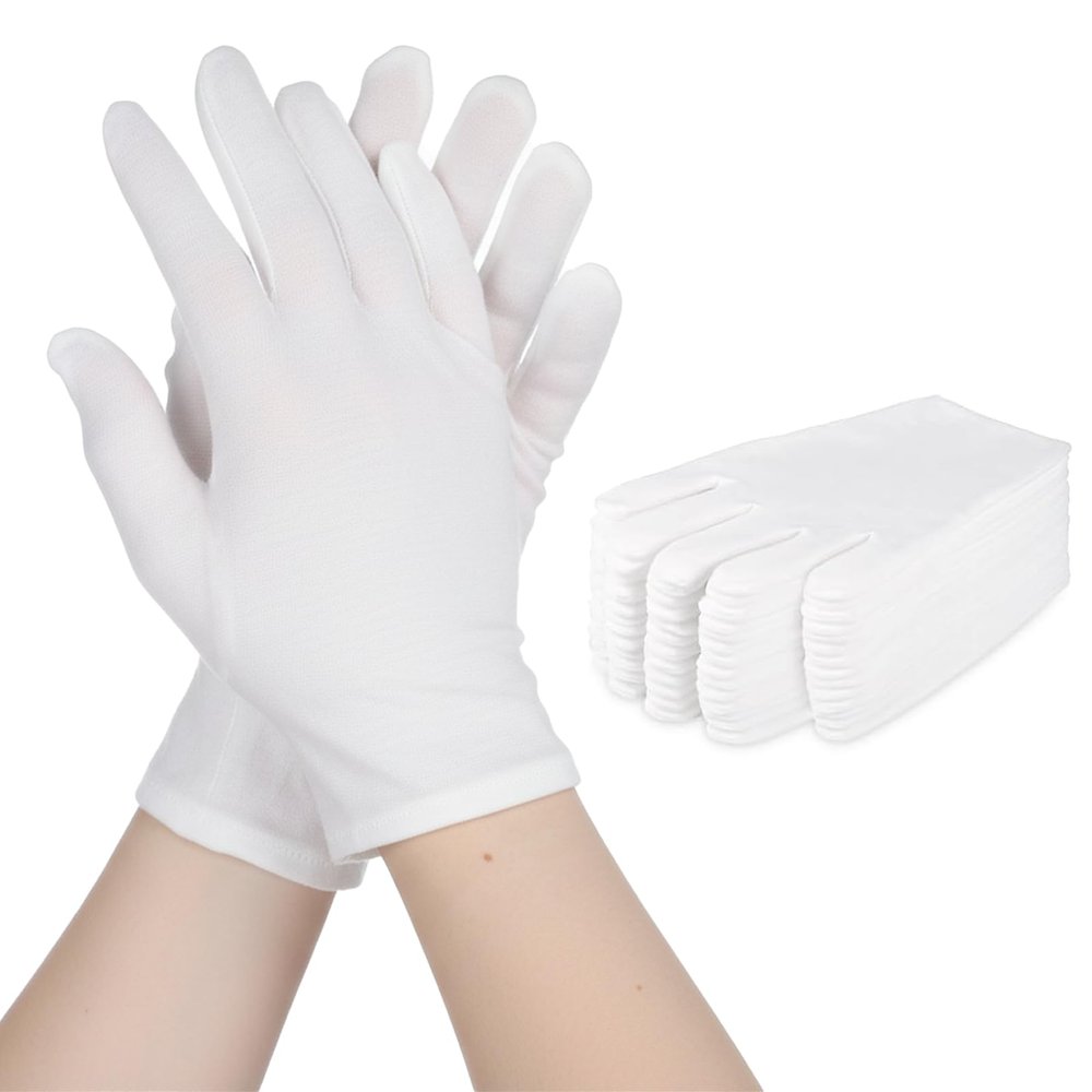 6 Pairs White Cotton Gloves for Dry Hands Sleeping Soft Breathable Gloves for Women and Men Stretchy Work Glove for Coin Jewelry Inspection Arts Crafts Wedding Costume Spa