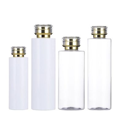 12Pcs Clear Plastic Bottles 100-500ml with Gold Acrylic Lids & Plugs, Refillable Toner Lotion Cosmetic PET Containers(Clear Bottle,120 ml)