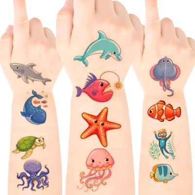 108 PCS Ocean Temporary Tattoos for Kids, 9 Sheets Waterproof Sea Life
