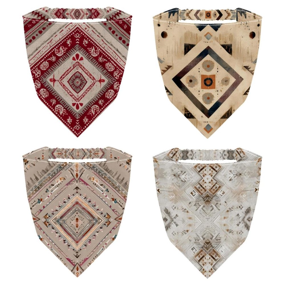 RODAILYCAY 4 Pack Triangle Head Scarf, Art Retro Ethnic Pattern Chiffon Hair Bandanas Kerchief, Elastic Hair Scarf Bandanas for Women Girls