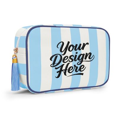 Aspire Custom Striped Cosmetic Bag with Logo, Canvas Makeup Bag