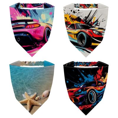 RODAILYCAY 4 Pieces Hair Scarf, Chiffon Head Kerchief, Non Slip Triangle Headband Bandana for Women Girls, Starfish Beach Pattern