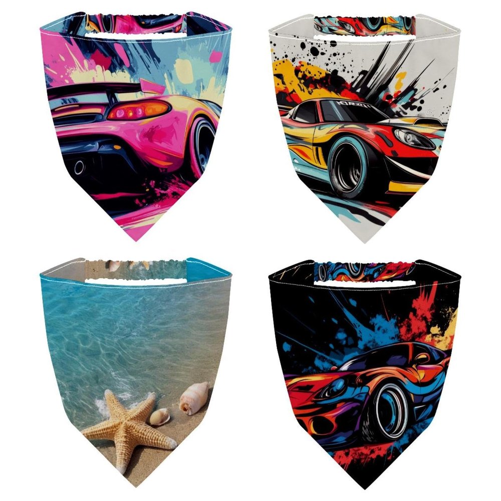 RODAILYCAY 4 Pieces Hair Scarf, Chiffon Head Kerchief, Non Slip Triangle Headband Bandana for Women Girls, Starfish Beach Pattern