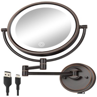 10" Brass Large Wall Mounted Makeup Mirror with Extension Arm Lighting