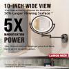 10" Brass Large Wall Mounted Makeup Mirror with Extension Arm Lighting view 3